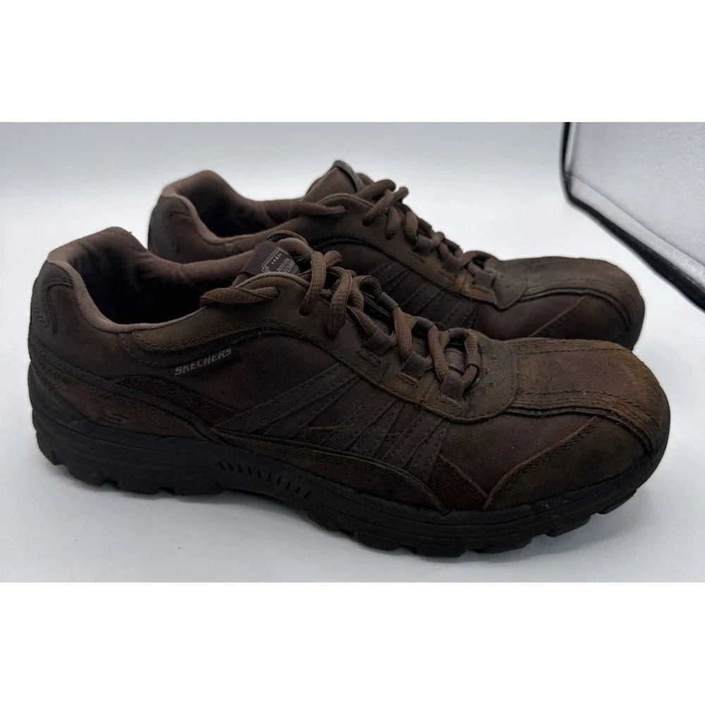 Skechers Relaxed Fit Gel Infused Memory Foam Leather Brown Men's Sz 10